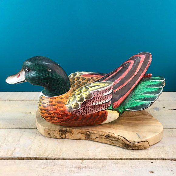 VINTAGE Wood Duck Decoy Hand-Painted Bright Colors Distressed Rustic Cabin Decor - Picture 5 of 11